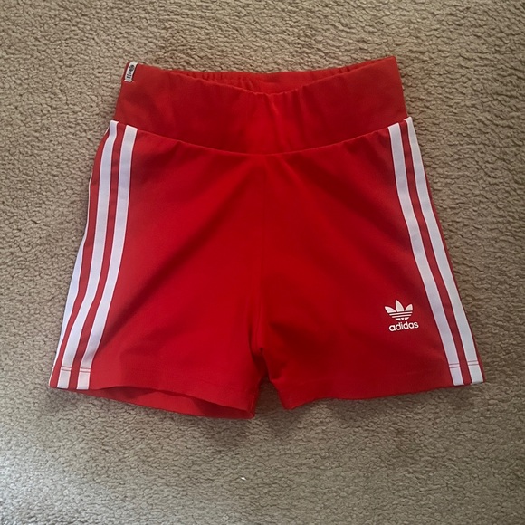 XS Adidas Red Shorts with White Stripes - Picture 1 of 2